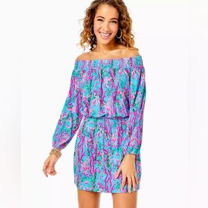 Lily Pulitzer Cyla Off The Shoulder Romper In Seaweed Samba